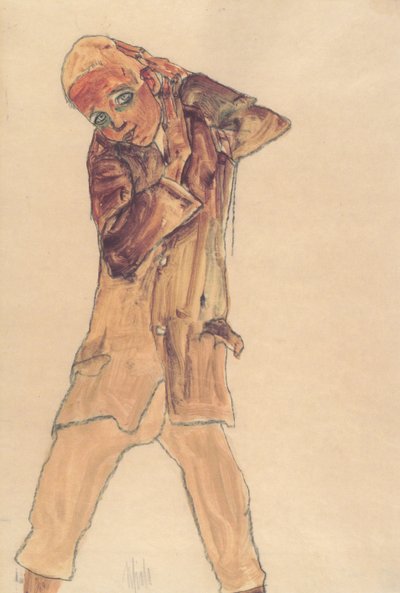 Boy with Long Coat by Egon Schiele